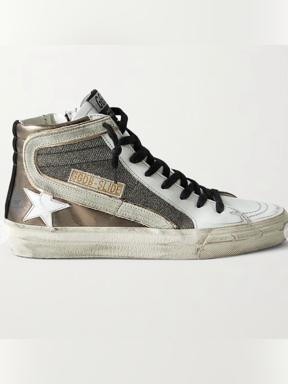 Golden Goose Size 36 US 6 Slide distressed Leather And Lurex High Top Sneakers